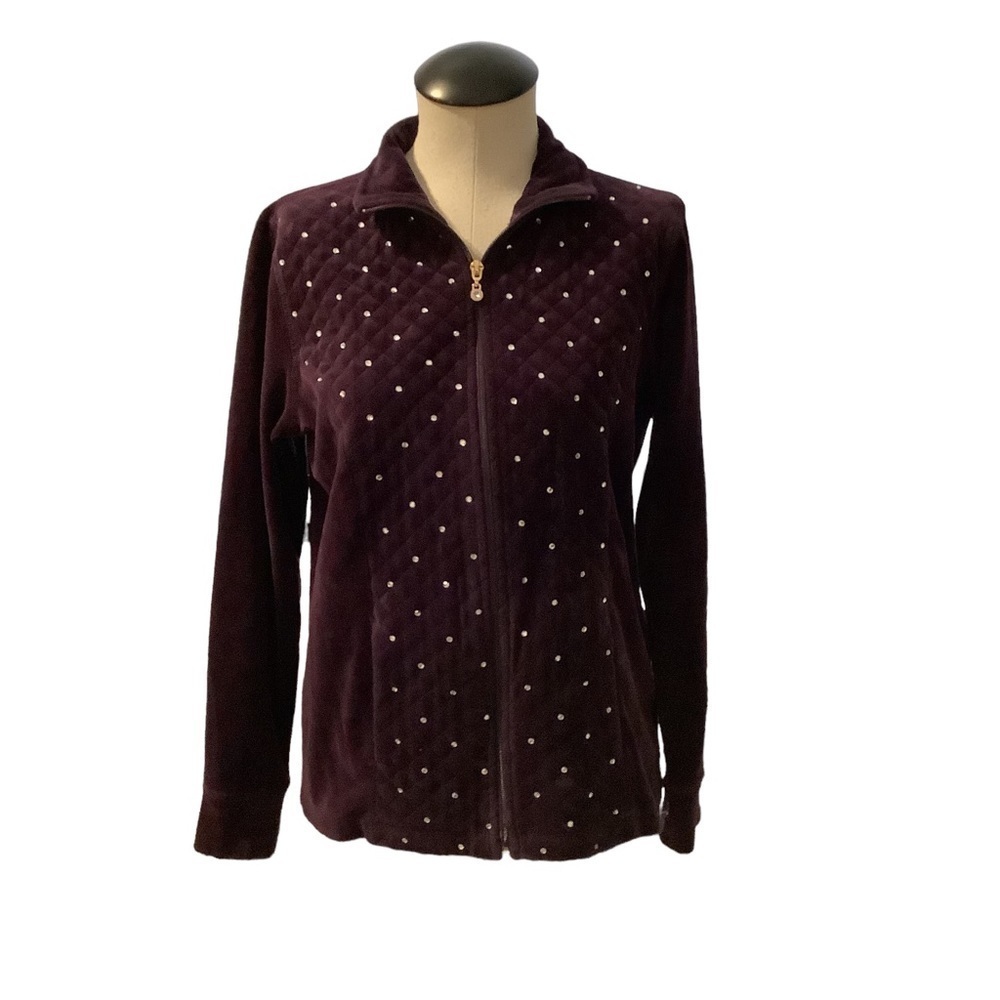 AC-TIV-OLOGY Purple Velour‎ Rhinestone Embellished Zip Jacket Size PM